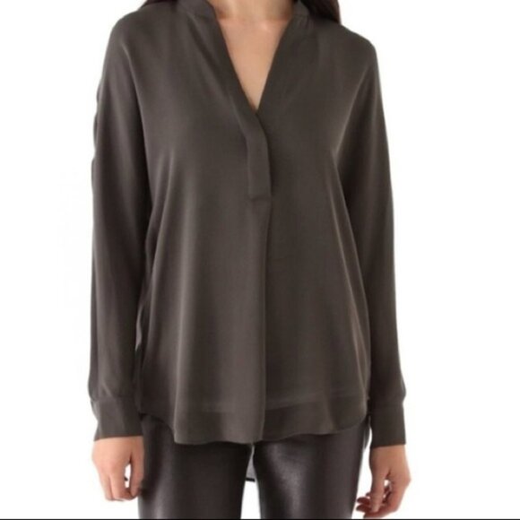 Vince Half Placket Grey Silk Tunic long sleeve vneck blouse - Picture 14 of 14